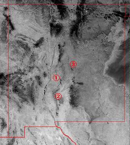 The three Roswell crash sites according to the Majestic documents, numbered in order of their discovery