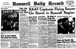 Front page of Roswell Daily Record newspaper